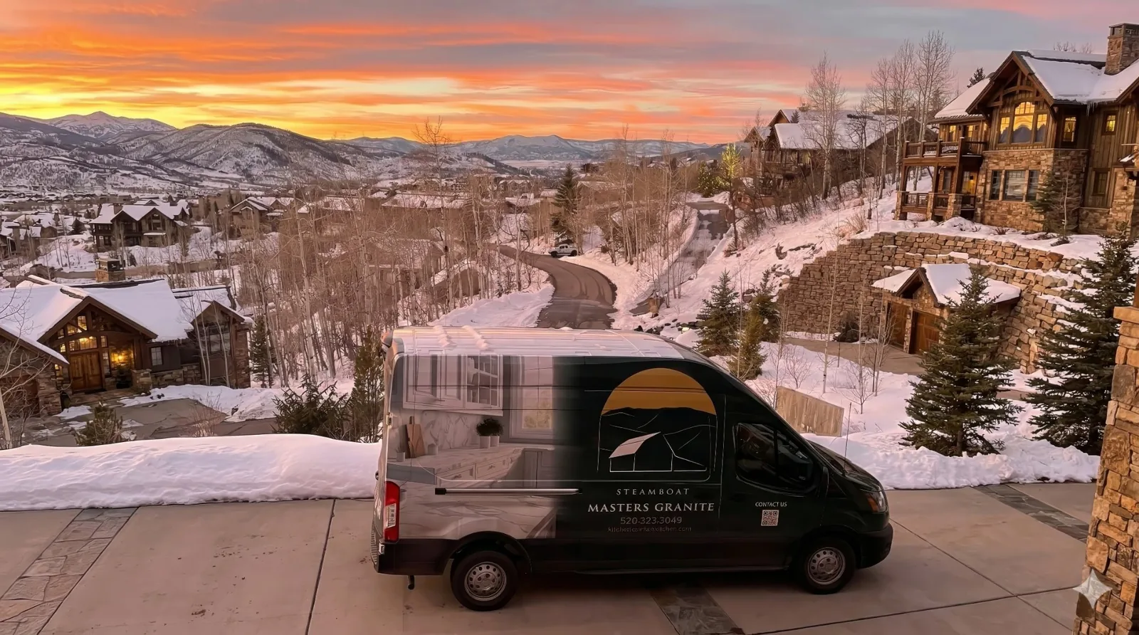 Steamboat Masters Granite van at a luxury mountain home in Steamboat Springs